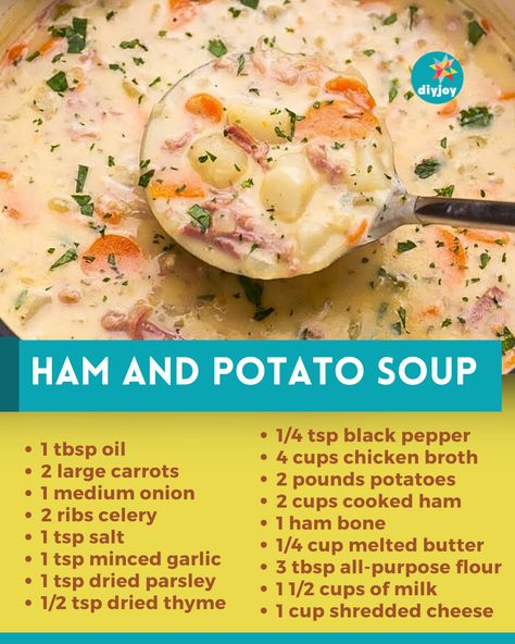 Searching for a warm and delicious soup recipe to prepare for dinner or lunch? Try this ham and potato soup. It's incredibly rich in flavor! Leftover Ham Soup, Creamy Ham And Potato Soup, Soup Quick And Easy, Recipes Using Ham, Ham Potato Soup, Ham Soup Recipes, Soup Quick, What To Cook For Dinner, Homemade Ham