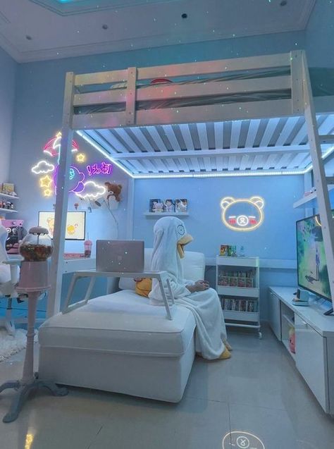 Aesthetic Room Designs For Teens, E Girl Room Aesthetic, Bilik Aesthetic, Anime Style Room, Gamer Room Aesthetic, Hatsune Miku Room, Kawaii Anime Room, Aesthetic Kawaii Room, Kawaii Room Aesthetic