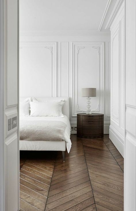 Bedroom Wooden Floor, Floor Plan 4 Bedroom, Herringbone Floor, Classic Home Decor, Trendy Bedroom, Bedroom Flooring, Remodel Bedroom, Contemporary Bedroom, White Bedroom