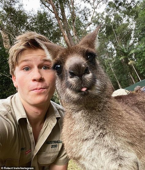 Good mates: Robert Irwin took a picture with his new friend to celebrate World Kangaroo Day and was quickly upstaged by the cheeky marsupial. Both pictured Croc Bae, Rob Irwin, Most Dangerous Animals, Irwin Family, Robert Irwin, Baby Kangaroo, Crocodile Hunter, Wildlife Biologist, Toro Inoue