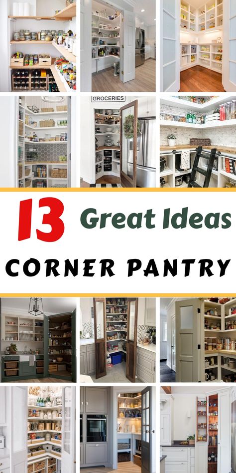 Ready to upgrade your kitchen? Explore our guide to creating the perfect corner pantry. With ideas that blend function and fashion, find out how to utilize every inch of space with smart storage solutions, chic design layouts, and organizational hacks. Whether you're working with a small kitchen or planning a full remodel, these corner pantry ideas will inspire your next project. How To Organize A Corner Pantry, Small Pantry Ideas Layout Open Shelving, Kitchen Design With Corner Pantry, Small Corner Pantry Design, Small Pantry Design Ideas Shelves, Small Corner Pantry Organization, L Shaped Pantry Organization, Corner Pantry Makeover, Small Kitchen Pantry Design