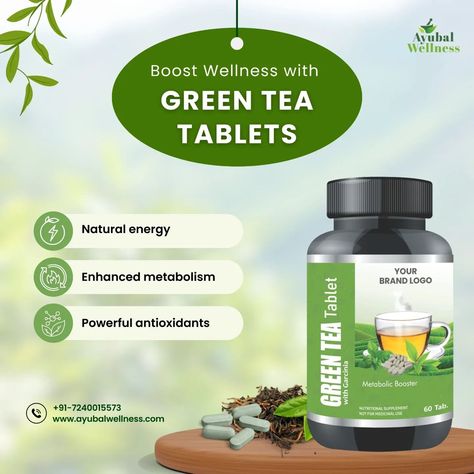 Boost Wellness with Green Tea Tablets! For bulk purchases, contact us today! Ayubal Wellness: India's leading Ayurvedic partner for herbal products, offering bulk purchases, white/private labeling, contract manufacturing, and loan licensing services. #HerbalProducts #BulkPurchase #PrivateLabeling #ContractManufacturing #Ayurveda #AyubalWellness #GreenTeaTablet #WellnessBoost #naturalenergy Green Tea Product, Tea Product, Ayurvedic Products, Herbal Products, Natural Energy, Nutritional Supplements, Ayurveda, Green Tea, Nutrition