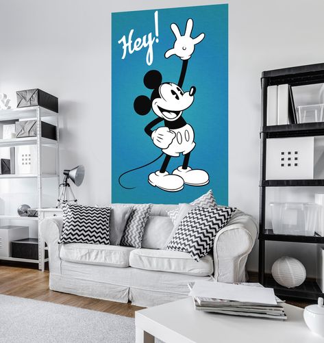 Less is more – cute Mickey says "Hello". Disney Mickey Mouse bedroom ideas children. Wall decoration Mickey Mouse photomural. Children room wall decor. Mickey Mouse room ideas. Baby nursery room ideas Disney Mickey Mouse. Disney room decor for kids Mickey Mouse. Disney home decor themed rooms Mickey Mouse @komarproducts Funky Bedroom Design, Disney Wall Murals, Boys Bedroom Wallpaper, Mickey Mouse Bedroom, Funky Bedroom, Disney Room Decor, Diy Wall Painting, Disney Rooms, Feature Wallpaper