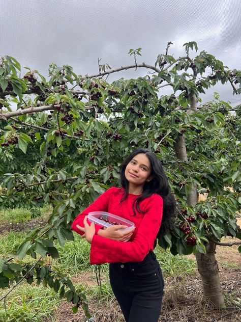 Fruit picking fashion inspo Cherry Picking Outfit, Fruit Picking Outfit, Cherry Picking, Fruit Picking, Cherry, Fashion Inspo, Fruit