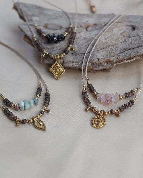 ∴ 𝙼𝙰𝚈𝙰 𝙽𝚎𝚌𝚔𝚕𝚊𝚌𝚎 ∵ Our handmade layered necklaces feature natural stone beads, coconut shell beads and pure brass charms ✨ Available with Larimar, Rose Quartz, Prehnite and Obsidian, get yours online now at jaiyen.store 🌺 Also available in store @jai.yen_kohphangan & Jai Yen Koh Lanta 🌴 . . . #handmadejewelry #handmadenecklace #handmadejewellery #handmadejewelrydesign #layerednecklace #bohonecklace #bohojewelry #bohemianjewelry #summerjewelry #summerstyle #tropicaljewelry #rosequartzjewelry ... Maya Necklace, Diy Necklace Designs, Crystal Macrame, Obsidian Jewelry, Tropical Jewelry, Black Macrame, Koh Lanta, Rose Quartz Jewelry, Modernist Jewelry