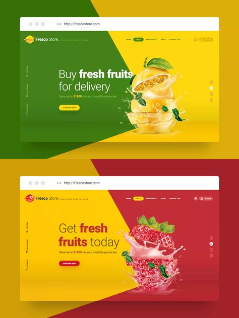 Fresco Store - Fruit Hero Header Template PSD Fruit Website Design, Web Header, Header Template, Store Fruit, Beautiful Web Design, Food Web Design, Presentation Board Design, Landing Page Inspiration, Android App Design