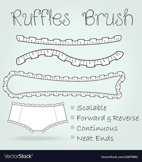 Frills Drawing, Ruffle Sketch, Ruffle Drawing, Ruffles Drawing, Adobe Illustrator Brushes, Best Procreate Brushes, Flat Drawings, Photoshop Brush Set, Adopt Idea