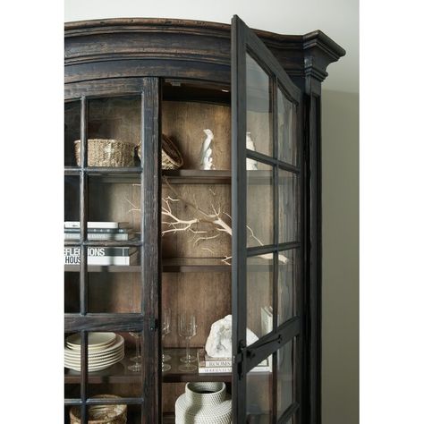 Hooker Furniture La Grange Mullins Prairie Lighted Display Stand | Wayfair Black And Wood Bookcase, Black Wood China Cabinet, Vibe House, Downstairs Ideas, Random Furniture, Latch Hardware, Antique China Cabinets, Latches Hardware, Furniture Remodeling