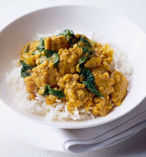 Quick chicken and lentil curry recipe | Sainsbury`s Magazine Chicken Lentil Curry, Lentil Chicken, Metaboost Recipes, Lentil Dal Recipe, Chicken Lentil, Lentil Curry Recipes, Lentil Dal, Lowering Cholesterol, Baby And Me