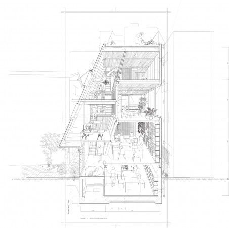 House & Atelier//Atelier Bow-Wow... this section is just incredible, see pictures of the real house to fully understand how this lays out! Sectional Perspective, Section Drawing, Plans Architecture, Santiago Calatrava, Architecture Graphics, Architectural Section, Living Modern, Architectural Drawing, Bow Wow