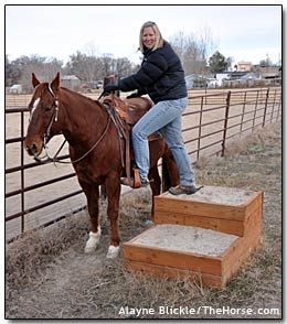 Permanent Mounting block....this is a great idea, but I do not like the narrowness of the area for the horse. It is an accident with the riders leg caught in the fence. Nevertheless a good idea. Horse Mounting Block, Obstacle Course Ideas, Horse Farm Ideas, Horse Shelter, Course Ideas, Riding Clothes, Horse Stable, Horse Riding Clothes, Horse Boarding