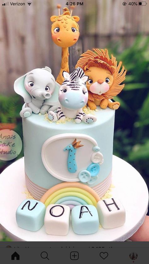 Cake Safari Theme, Jungle Theme Cakes, Boys 1st Birthday Cake, Baby Boy Birthday Cake, Jungle Thema, Animal Birthday Cakes, Baby First Birthday Cake, Jungle Cake, Baby Boy 1st Birthday Party