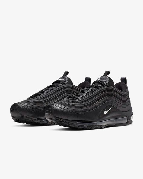 Nike Air Max 97 Men's Shoe. Nike.com Nike Air Max 97 Black, Mens Nike Shoes, Nike Kids, Nike Air Max 97, Black Running Shoes, Men Shoes Size, Boys Shoes, All Black Sneakers, Air Max