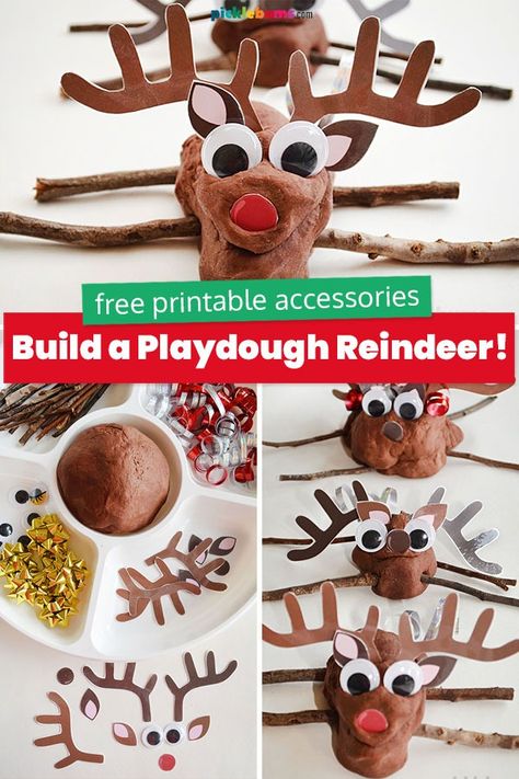 reindeer playdough Reindeer Fine Motor Activities, Free Christmas Activities Preschool, Reindeer Projects For Kids, Reindeer Preschool Theme, Reindeer Math Preschool, Reindeer Playdough, Winter Playdough Ideas, Reindeer Activities For Toddlers, Preschool Playdough Activities