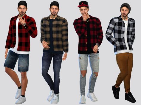 McLayneSims' Curtis Plaid Shirt Shirt With T Shirt, Flannel Outfits Men, Construction Outfit, Sims 4 Men Clothing, Sims 4 Cc Hair, Masculine Clothing, Sims 4 Male Clothes, Sims 4 Piercings, Sims 4 Challenges