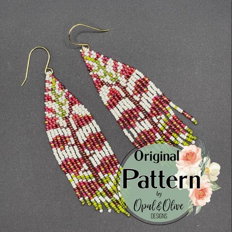 Elizabeth beaded fringe Fireweed earrings pattern by Opal and Olive Designs https://etsy.me/3XkKbVt #beading #brickstitchpattern #2dropbrickstitch #beadweavingpattern #seedbeadpattern #earringstutorial #boho #fireweed #floral Fireweed Beading Pattern, Feather Brick Stitch Earrings, Fireweed Beaded Earrings, Unique Multicolor Beaded Fringe Earrings, Southwestern Multicolor Nickel-free Beaded Earrings, Seed Bead Pattern, Brick Stitch Pattern, Brick Stitch Earrings, Bead Weaving Patterns