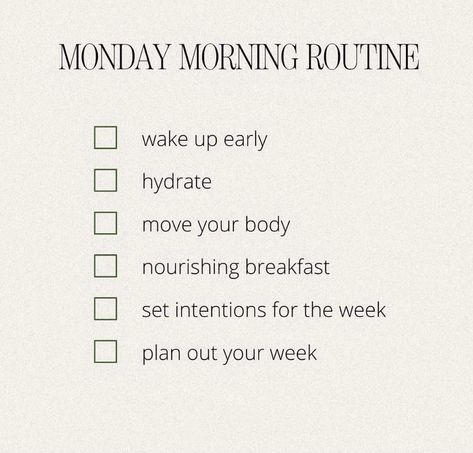 A list of things to do for a Monday morning routine. Monday Morning Routine, Moring Routine, Morning Routine Healthy, To Do Lists Aesthetic, Morning Routine Aesthetic, Create A Morning Routine, Morning Routine Ideas, Morning Routine Checklist, Aesthetic Breakfast