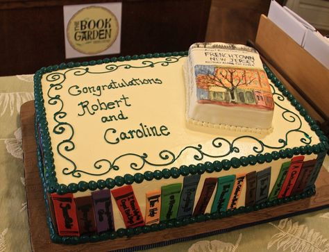 What a beautiful cake for the book launch of Frenchtown, New Jersey by Robert Rando and Carolina Scutt.  http://www.arcadiapublishing.com/9781626197114/Frenchtown-New-Jersey-History-Along-the-River Library Cake, Meat Cooking Times, Book Birthday Parties, Cooking Beets, Book Launch Party, Birthday Sheet Cakes, Book Cakes, Party Cooking, Book Cake