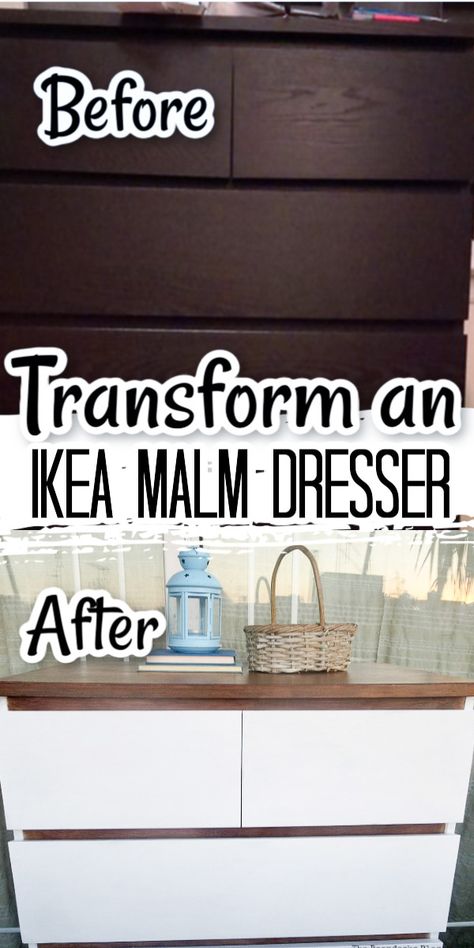 Learn how to paint an old black Ikea Malm dresser and transform it into a beautiful new furniture piece for your bedroom. Ikea Malm Drawers, Ikea Bedroom Furniture, Malm Drawers, Ikea Dresser Makeover, Malm Bed, Ikea Makeover, Kitchen Island Diy, Ikea Malm Dresser, Ikea Drawers