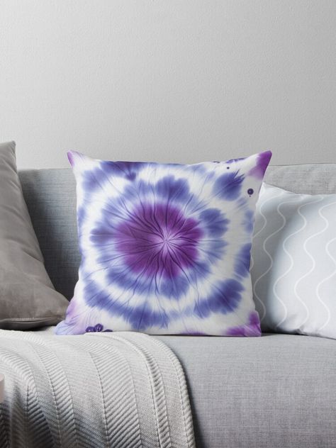 Get my art printed on awesome products. Support me at Redbubble #RBandME: https://www.redbubble.com/i/throw-pillow/Retro-Purple-Tie-Dye-by-Artvistavault/163928557.5X2YF?asc=u Dyed Pillows, Flower Cushion, Dye Flowers, Trendy Art, Purple Tie Dye, Vibrant Purple, Purple Tie, Tie Dye Designs, Dog Mat