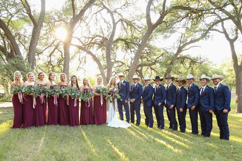 Maroon Western Wedding Theme, Country Wedding Navy Blue, Burgandy Western Wedding, Navy And Burgundy Wedding Groomsmen Jeans, Western Wedding Groomsmen Navy Blue, Chic Wedding Party, Khaki Wedding, Barn Wedding Centerpieces, Jeans Wedding