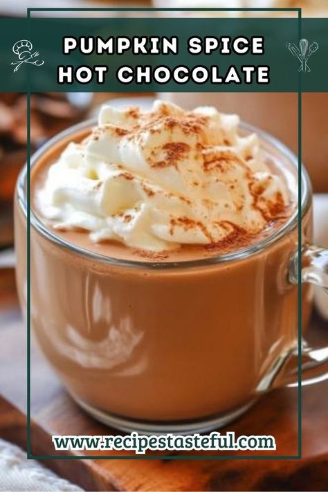 Indulge in the cozy flavors of fall with this rich and creamy Pumpkin Spice Hot Chocolate. Perfect for chilly evenings and holiday gatherings, this delightful drink combines the warmth of pumpkin and spices with luscious white chocolate. Pumpkin Spice Hot Chocolate Recipe, Hot Drink Recipes, Pumpkin Spice Hot Chocolate, Spice Hot Chocolate, Spiced Hot Chocolate, Hot Drinks Recipes, Hot Chocolate Recipe, Chocolate Recipe, Hot Chocolate Recipes