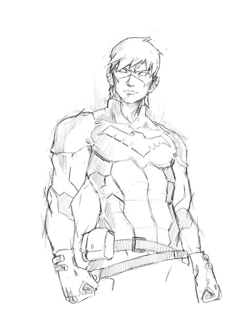 Nightwing Drawing, Nightwing Art, Superhero Sketches, Comic Art Sketch, Spiderman Drawing, Comic Book Art Style, Doodle Art Designs, Figure Drawing Reference, Guy Drawing