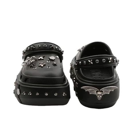 https://s.click.aliexpress.com/e/_oDucgpk Top On Sale Product Recommendations!;Sunny Color Rivet Hole Shoes Women's Summer Thick Bottom Punk Retro Fashion Ins Trend Closed-Toe Slippers;Original price: PKR 9309.22;Now price: PKR 9309.22; Goth Crocs, Crocs Platforms, Goth Punk Aesthetic, Platform Slip Ons, High Platform Shoes, Black Crocs, Shoes Crocs, Bat Design, Women's Slip Ons