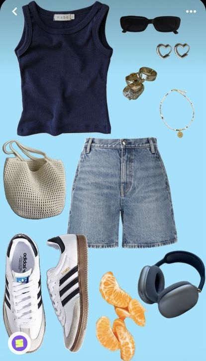 Summer Outfit Inspo Aesthetic 2023, 90’s Outfits Summer, Casual Summer Outfits School, Summer Outfits Moodboard, Tomboy Spring Outfits, Amsterdam Aesthetic Outfit Summer, Navy Summer Outfit, Jorts Outfit Women Summer, Cornwall Outfit Ideas