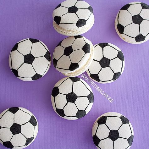 Soccer Macarons, Softball Macarons, Basketball Macarons, Tennis Ball Macarons, Soccer Ball Macarons, Olympic Desserts, Emoji Macarons, Soccer Party Decorations, Macaron Tower