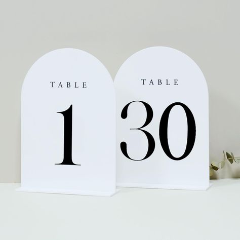 PRICES MAY VARY. PACKAGE INCLUDES: 5x7 inch white arch acrylic table numbers 1-30 with white acrylic base, total 30 sets in one pack. Each arch acrylic sign Has A Protective Film On Both Sides To Prevent Scratches and when you are ready to use it, you should peel it off. MINIMALISTIC STYLE DESIGN: These modern minimalistic arched acrylic table number sign are the perfect touch to add to your wedding. We love the sleek, clean lines of these arch acrylic signs, they are a beautiful wedding table c White Arch, Acrylic Table Numbers, Acrylic Table Number, Table Centerpiece Decorations, Acrylic Signs, Reception Centerpieces, Birthday Table, Number Sign, Minimalistic Style