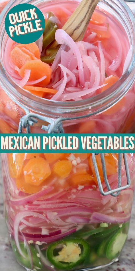 Spicy Pickled Vegetables Recipe, Mexican Pickled Vegetables, Pickle Carrots, Pickled Veggies Recipe, Escabeche Recipe, Spicy Pickled Carrots, Pickled Carrots Recipe, Mexican Vegetables, Quick Pickled Vegetables