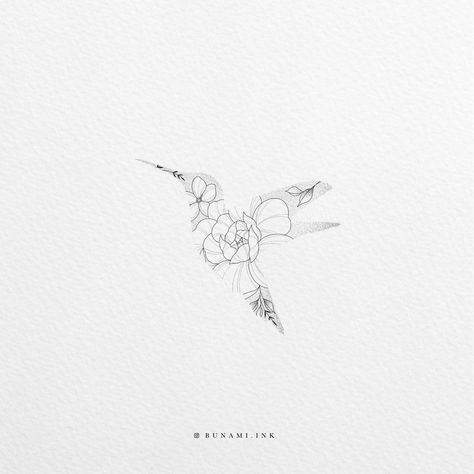 Bunami Ink Tattoo, Floral Plane Tattoo, Fine Line Hummingbird Tattoo Design, Forever Symbol Tattoo, Minimalist Hummingbird Tattoo, Fine Line Hummingbird, Bunami Ink, Hummingbird Flower Tattoos, Small Hummingbird Tattoo