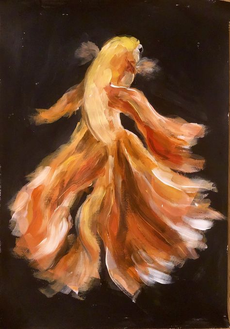 Orange Fish Painting, Beta Fish Painting Acrylic Easy, Beta Fish Painting, Betta Fish Painting, Fish Acrylic Painting, Fish Acrylic, Fish Icon, Tempera Painting, Orange Fish