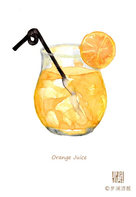 Cocktail Illustration, Orange Cocktails, Food Doodles, Watercolor Food, Art Journal Therapy, Cute Food Art, Food Painting, Illustration Food, Daiquiri