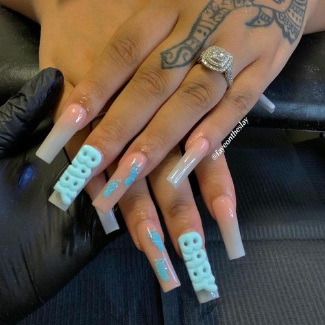 Maternity Nail Ideas, Boy Baby Shower Nails, Blue Baby Shower Nails, Baby Shower Nails Boy, Maternity Nails, Crazy Acrylic Nails, Shower Nails, Baby Shower Nails, Ballet Nails