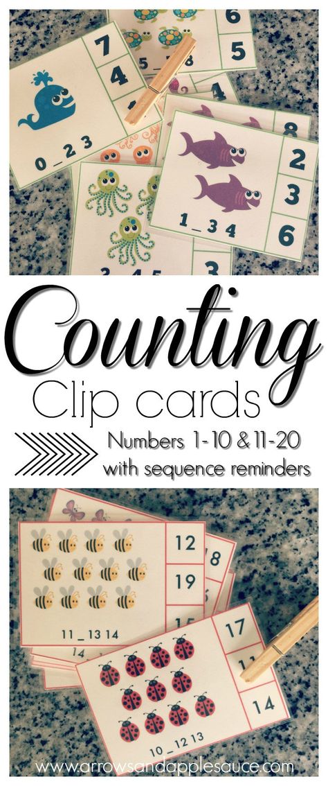 Free alphabet and counting clip card printables. Learning the alphabet and vowel sounds, and counting up to twenty is fun and easy with these cute clip card matching games. Alphabet Clip Cards, Number Activities Preschool, Counting Clip Cards, Preschool Counting, Maths Ideas, Math Counting, Vowel Sounds, English Teaching, Homeschool Math