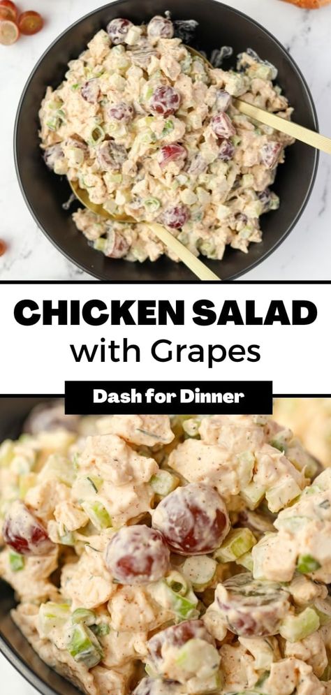 If you're looking for ways to use leftover rotisserie chicken, you NEED this recipe for the BEST Chicken Salad in your life. Made with simple ingredients, this version includes grapes for a pop of juicy sweetness. Experience all things creamy, savory, crunchy, and sweet in this easy dinner idea. It's even great for lunch meal prep! Chicken Salad With Green Grapes, Chicken Salad Dinner Ideas, Chicken Grape Salad Recipe, Rotisserie Chicken Lunch Ideas, Grape Chicken Salad, Cold Chicken Salad, Recipe For Chicken Salad, Rotisserie Chicken Salad Recipe, Recipe Using Leftover Chicken