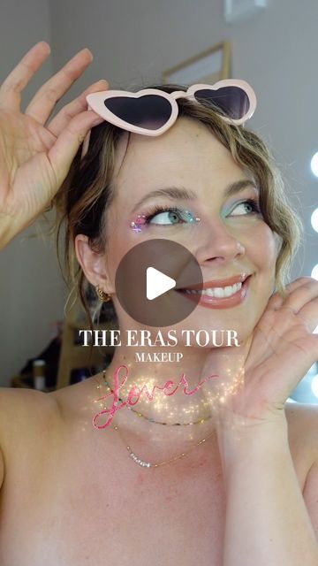 Taylor Swift Heart Makeup, Taylor Swift Face Gems, Eras Tour Lover Make Up Ideas, Easy Eras Tour Makeup, Eras Tour Face Gems, Eras Tour Hair And Makeup, Lover Eras Tour Makeup, Lover Heart Eye, Era Tour Makeup