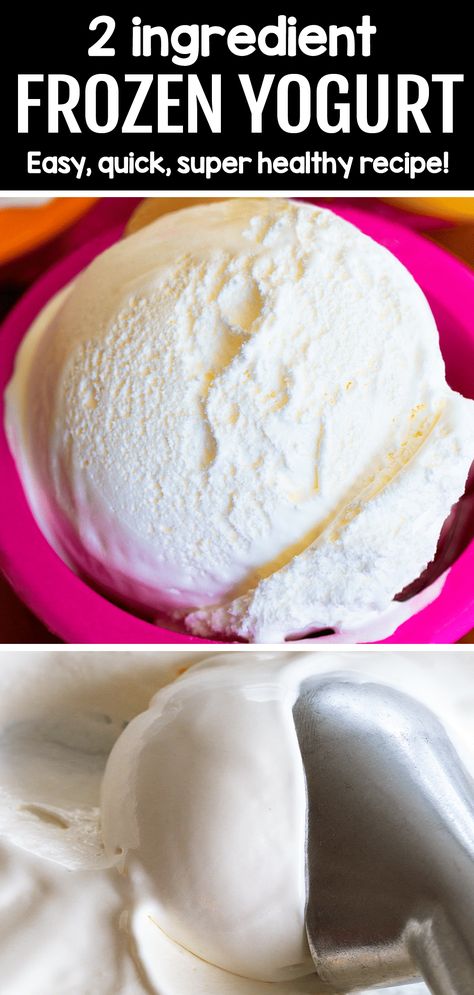 Easy Healthy Frozen Yogurt Recipe (2 ingredients) Yogurt Ice Cream Recipe, Homemade Frozen Yogurt Recipes, Greek Yogurt Dessert, Chocolate Frozen Yogurt, Frozen Yogurt Recipe, Healthy Frozen Yogurt, Homemade Frozen Yogurt, Frozen Greek Yogurt, Frozen Yogurt Recipes