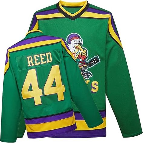 Amazon.com: Mighty Ducks Jersey Movie Ice Hockey Jersey Green S-XXL Fulton Reed #44 with Adult Size, 90S Hip Hop Clothing for Party(X-Large) : Sports & Outdoors Mighty Ducks Jersey, Fulton Reed, Hockey Pads, Adam Banks, Charlie Conway, Jersey Movie, The Mighty Ducks, Jersey Party, Ice Hockey Jersey