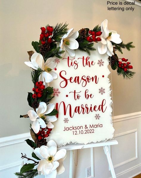 This Wedding Signs item by CustomVinylbyBridge has 160 favorites from Etsy shoppers. Ships from Monticello, KY. Listed on Apr 15, 2023 Tis The Season To Be Married Mirror, Cardinal Wedding Decor, Christmas Wedding Entrance, Backyard Christmas Wedding Ideas, Christmas Eve Wedding At Home, Wedding Decor Christmas Theme, Wedding Arch Christmas Theme, Christmas Wedding Outdoor, Christmas Themed Rehearsal Dinner