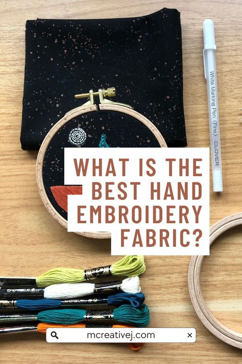 The great thing about embroidery is that you can stitch on anything. That doesn't mean you should, but you can! Over the years, I have found that some materials are easier to embroider than others. What Fabric Should You Use for Hand Embroidery? When you're just starting to get into hand embroidery, use a fabric that has little to no stretch, is a smooth, and doesn't have any openings or gaps in the fabric. Types Of Handwork On Fabric, Embroidery Materials Fabrics, What Fabric To Use For Embroidery, Best Fabric For Embroidery, Fabric For Embroidery, Learning To Embroider, Embroidery Tips, Embroidery Materials, Hand Embroidery Projects