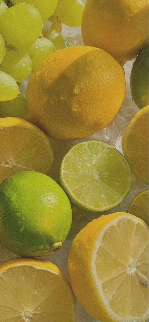 Fruits Wallpaper Aesthetic, Aesthetic Fruit Pictures, Fruit Aesthetic Wallpaper, Lemons And Limes, Lime Water, Wellness Shots, Wallpaper Tumblr, Wallpaper Pastel, Yellow Aesthetic