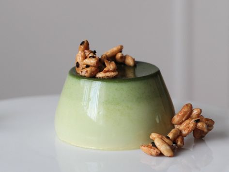 Matcha Panna Cotta - Feedmeichi Matcha Panna Cotta, Ice Baths, Matcha Powder, Desserts To Make, Cheese Cloth, Cream And Sugar, Favorite Desserts, Skewers, Dinner Party