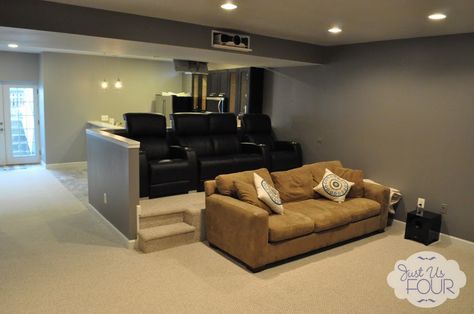 Theater seating in basement remodel - love this idea @JustUsFour1 Theater Couches, Home Gym Paint Colors, Theatre Room Ideas, Basement Home Theater, Home Theater Rooms, Home Theater Design, Theatre Room, Basement Remodel, Home Theater Seating