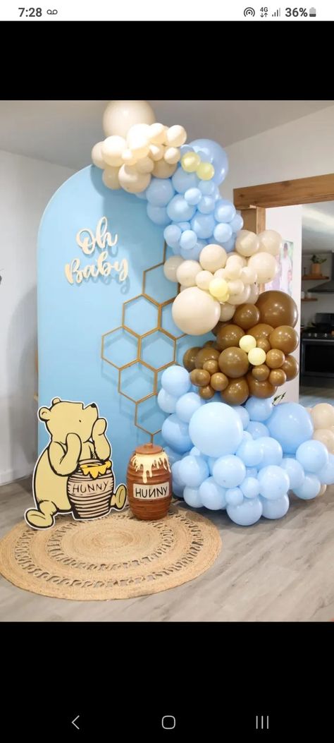 Winnie The Pooh Birthday Balloon Arch, Winnie The Pooh Party Ideas Decoration, Winnie The Pooh Gender Reveal Backdrop, Winnie The Pooh Balloon Backdrop, Classic Winnie The Pooh Balloon Arch, Winnie The Pooh Balloon Centerpieces, Blue Winnie The Pooh Baby Shower Ideas, Winnie The Pooh Photo Backdrop, Winnie The Pooh Sweet Table