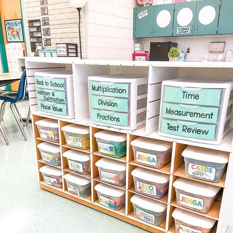 Classroom Objectives Display Elementary, Classroom Lunch Box Storage, Classroom Supply Storage, Sped Resource Classroom Setup, Elementary Resource Room, Resource Classroom Setup, Resource Room Ideas Classroom Setup, Classroom Inspiration Elementary, Sped Classroom Setup Elementary