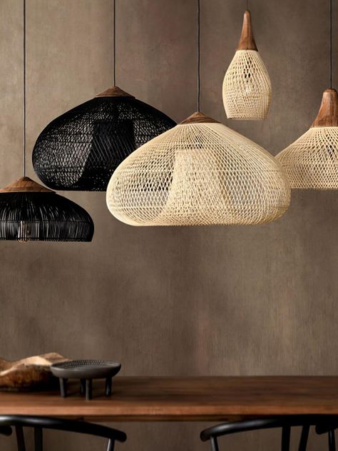 Expertly crafted using the ancient Javanese technique, this elegant Braided Rattan Pendant Lamp boasts a distinctive organic shape and detailed weave. With subtle yet eye-catching details, it adds a touch of natural beauty to any space. Elevate your home decor with this handcrafted piece. 
 If you have any questions about our products, please contact us and we will get back to you within 24 hours. 
 Product Size 
 Model A Size: Dia 40cm x H 150cm /  15.7 x H 59.1 
 Model A Size: Dia 50cm x H 150 Bali House, Rattan Pendant, Rattan Pendant Light, Commercial Interior Design, Edison Bulb, Belleza Natural, Organic Shapes, Small Furniture, Black Wood