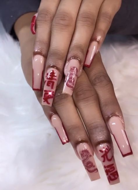 Chinese Dragon Nails Designs, Nail Tech Practice, Asian Acrylic Nails, Girls Summer Nails, Bratz Nails, Old School Nails, Event Nails, Lv Nails, Nail Therapy